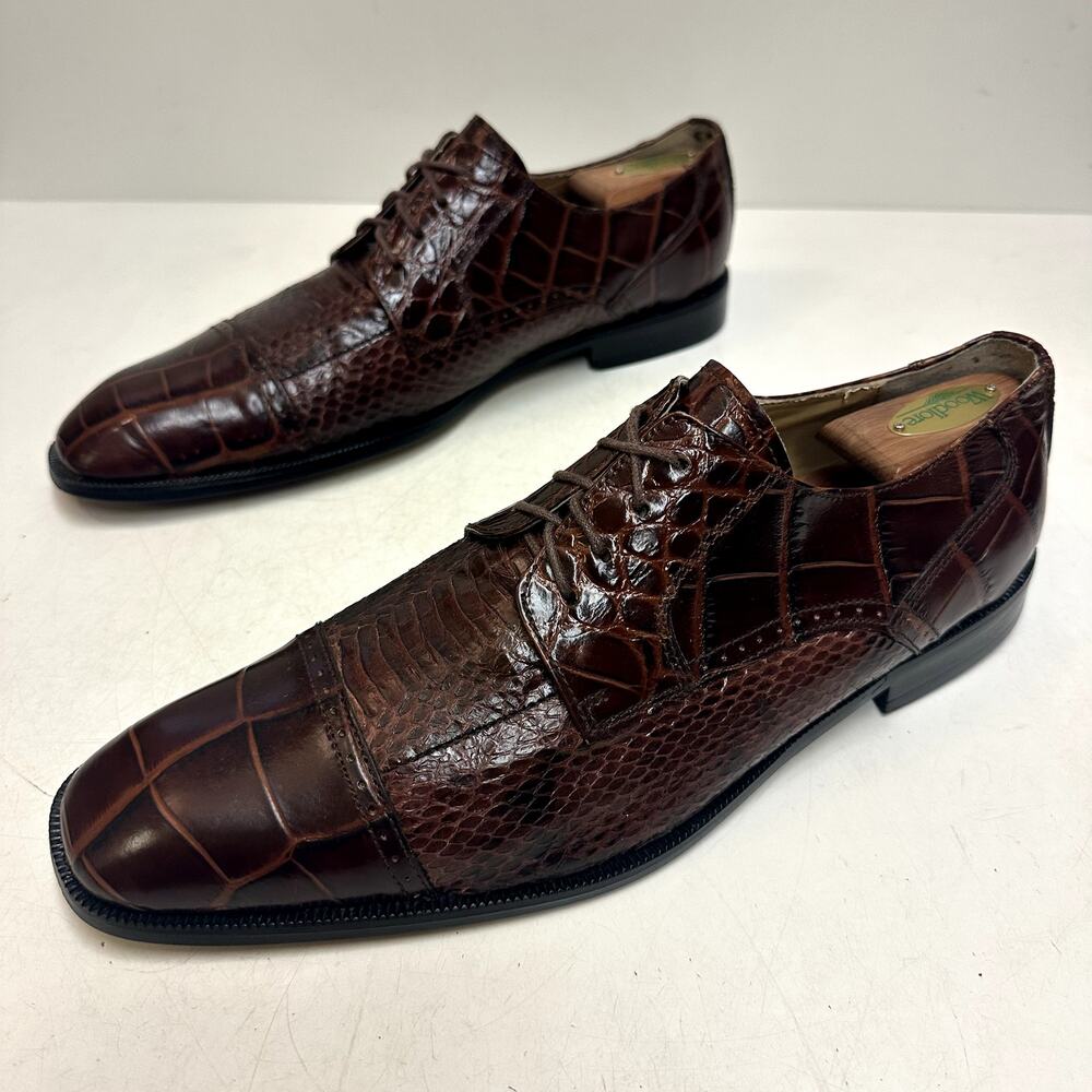 X EUC Stacy Adams Brown Snakeskin Cap Toe Derby Exotic Men's 10.5 D - Picture 6 of 12